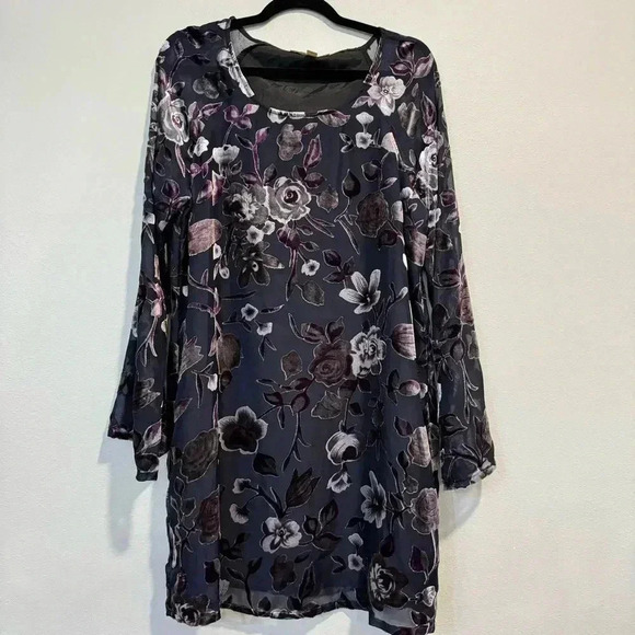 Staring at Stars Dark Floral Dress Sheer Velvet Whimsigoth Fairy Boho Grunge L - Picture 1 of 6